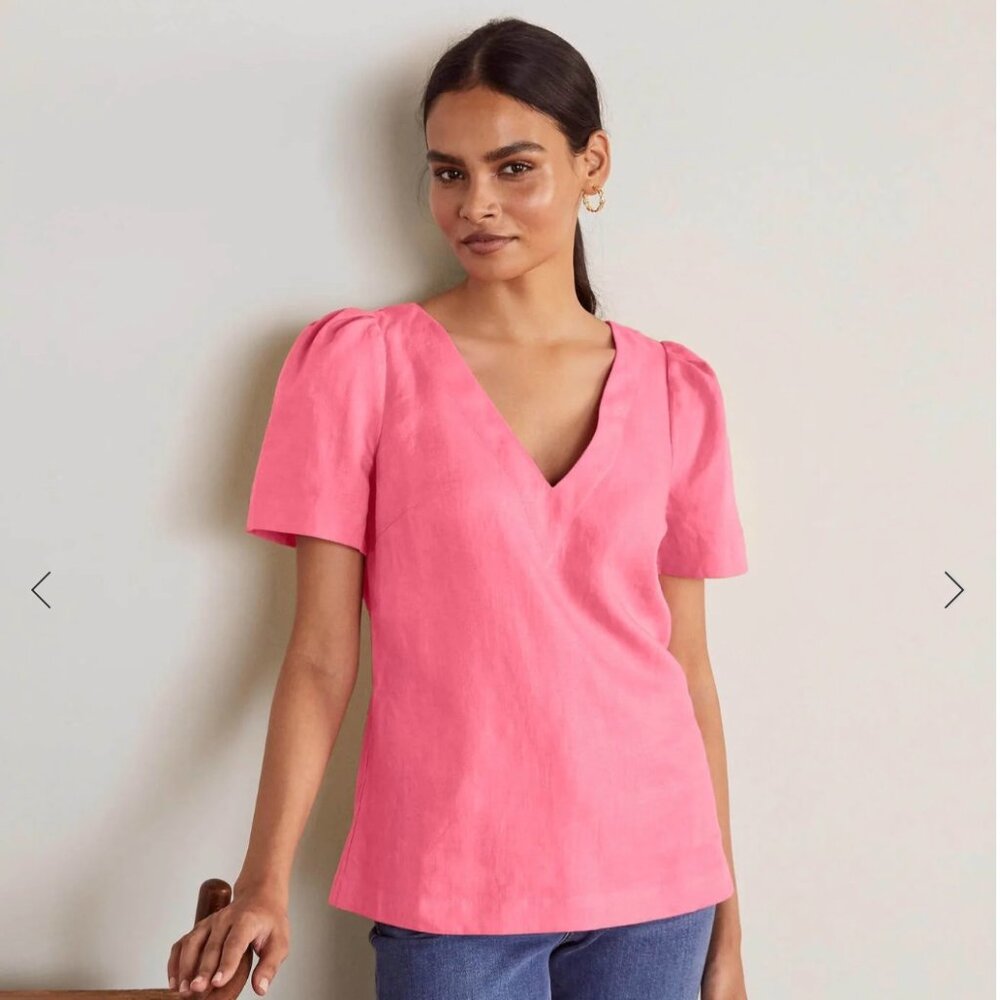 Boden Heidi Linen V-neck - Lolipop Pink - Size 8